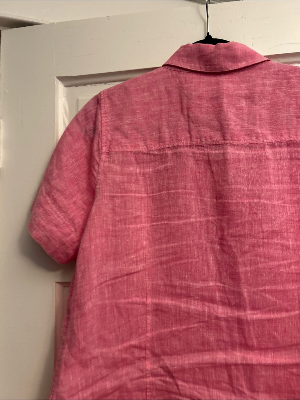LINEN Coldwater Creek Rose-Pink Linen Button-Up Short Sleeve Blouse - Picture 9 of 9